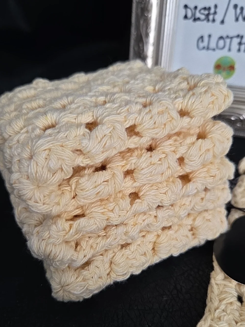 Handmade Crocheted Soft Butter Yellow 100% Cotton Dish & Wash Cloth Set Of 4